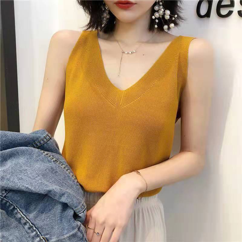 Áo Len Không Tay Cổ Chữ V Dáng Rộng Thời Trang Mùa Hè Dễ Thương Dành Cho Nữ