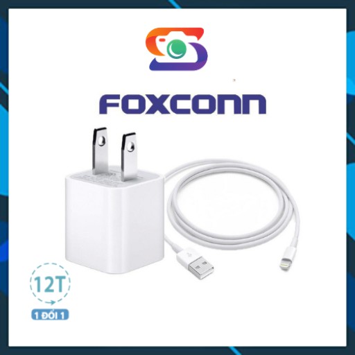 Bộ Sạc IPhone FOXCONN - Cáp Sạc Chân Lightning - Củ Sạc Dạng Vuông 5V/1A Sạc Ổn Định Và An Toàn - Bảo Hành 12 Tháng