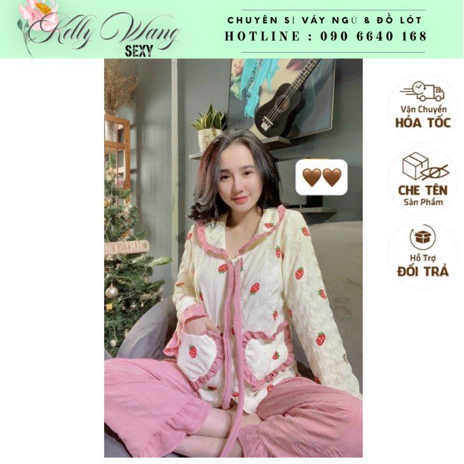 ĐỒ BỘ TIỂU THƯ MẶC NHÀ  CỰC XINH -Bộ Tiểu Thư Cổ Ren Tay Bèo Dễ Thương Chất Mềm Mát