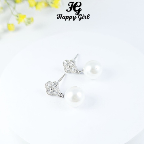 Khuyên tai bạc nữ, khuyên tai bạc gắn ngọc trai nhân tạo xinh xắn - Happy Girl