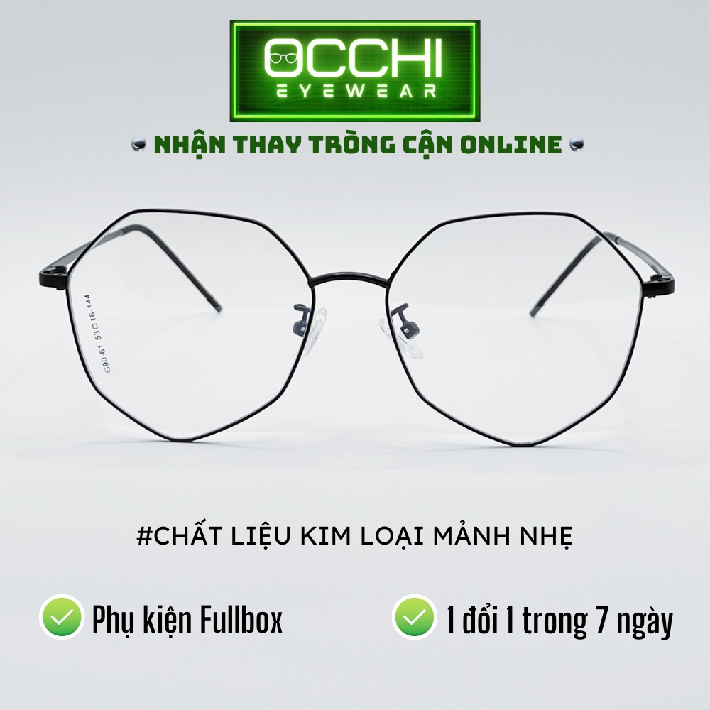 Gọng kính cận nam nữ kim loại mắt đa giác thiết kế thanh mảnh thời trang