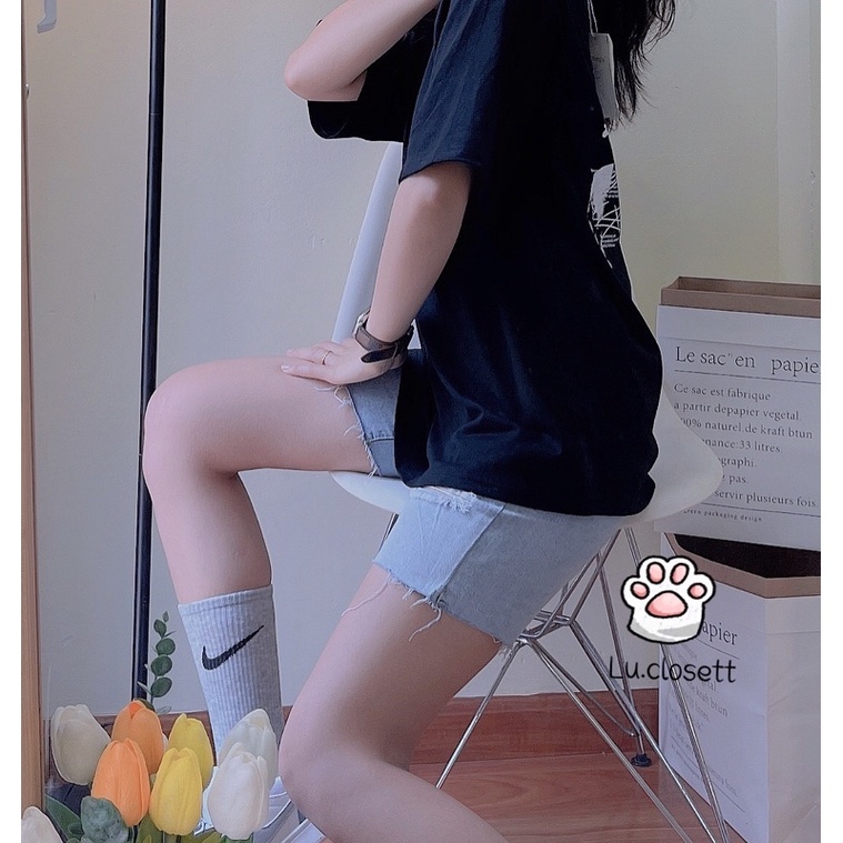 Quần short jeans ngố ống rộng basic rách gối, sooc bò nữ jean ulzzang S M luclosett