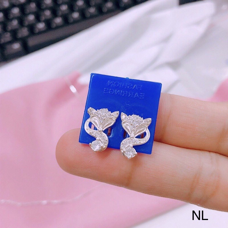 Bông tai hồ ly đính đá nhỏ chuẩn bạc ta - Kho sỉ bạc Nhất Linh