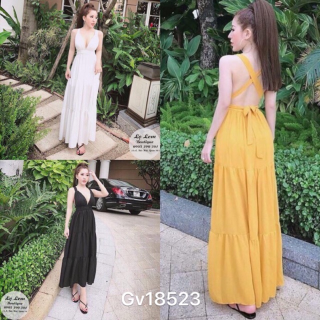 Đầm maxi đan dây lưng
