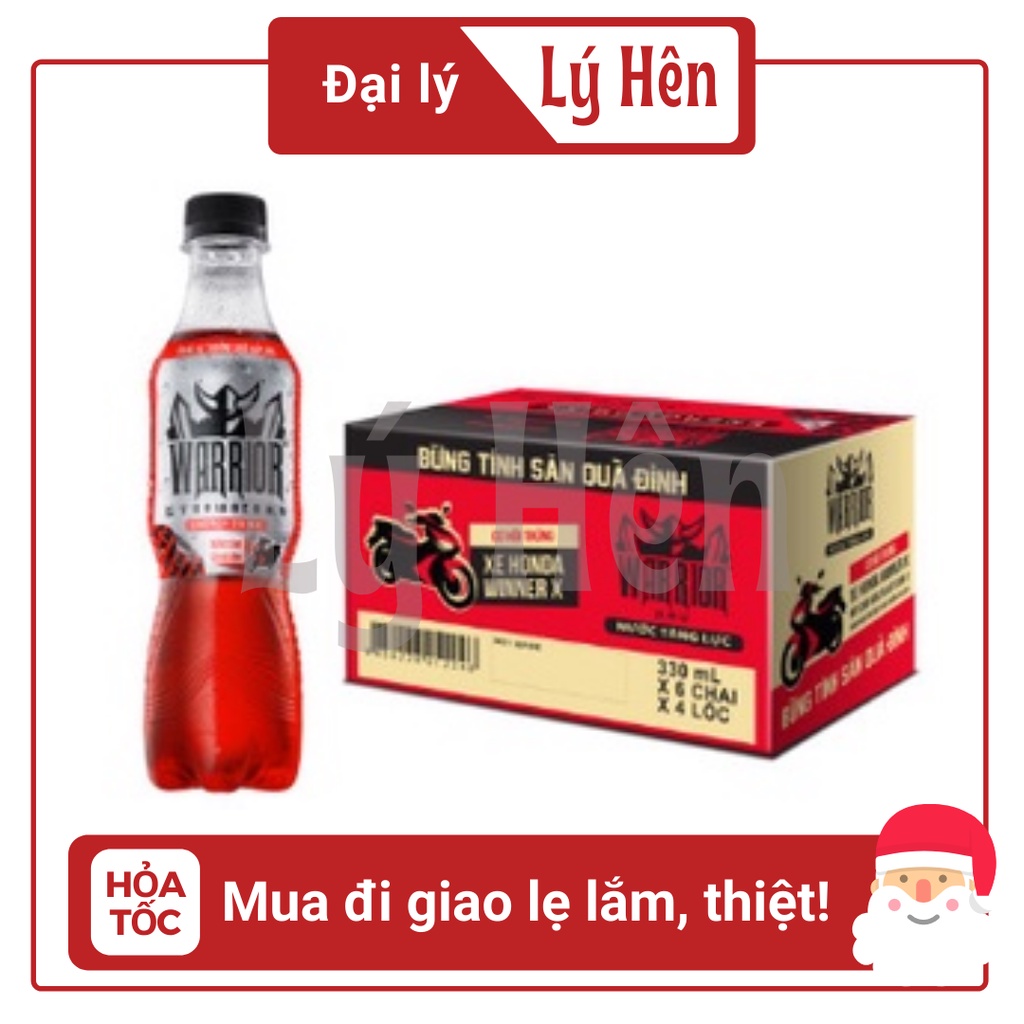 Thùng 24 Chai Nước Uống Tăng Lực Warrior Dâu Đỏ Thái Lan - Energy Drink Chai Nhựa 330ml Date Luôn Mới