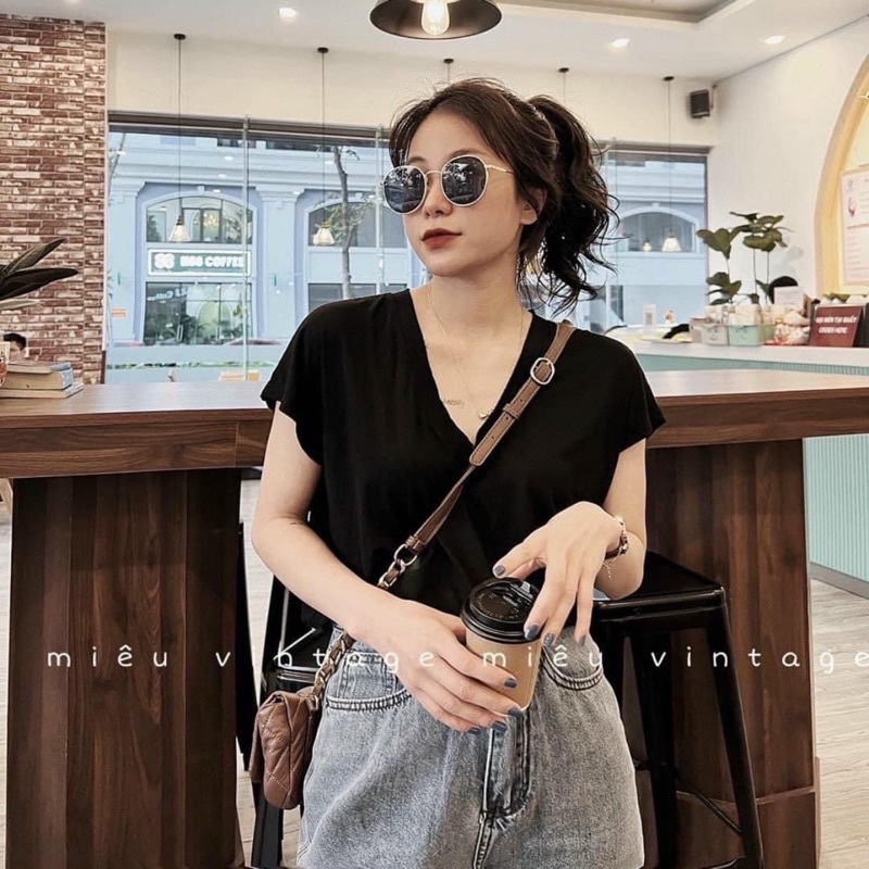 [Ảnh thật/Video]Áo phông cổ tim chất Xước dày dặn hàng loại 1 Áo thun dáng vừa basic