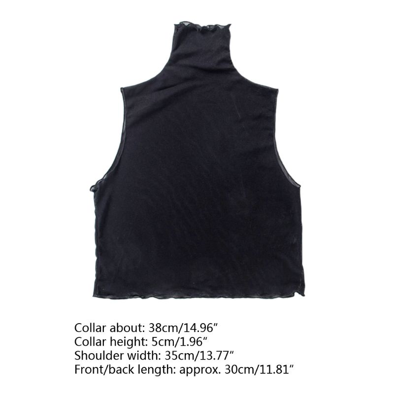 Áo croptop sát nách cổ lọ phối lưới màu trơn thời trang mùa thu cho nữ