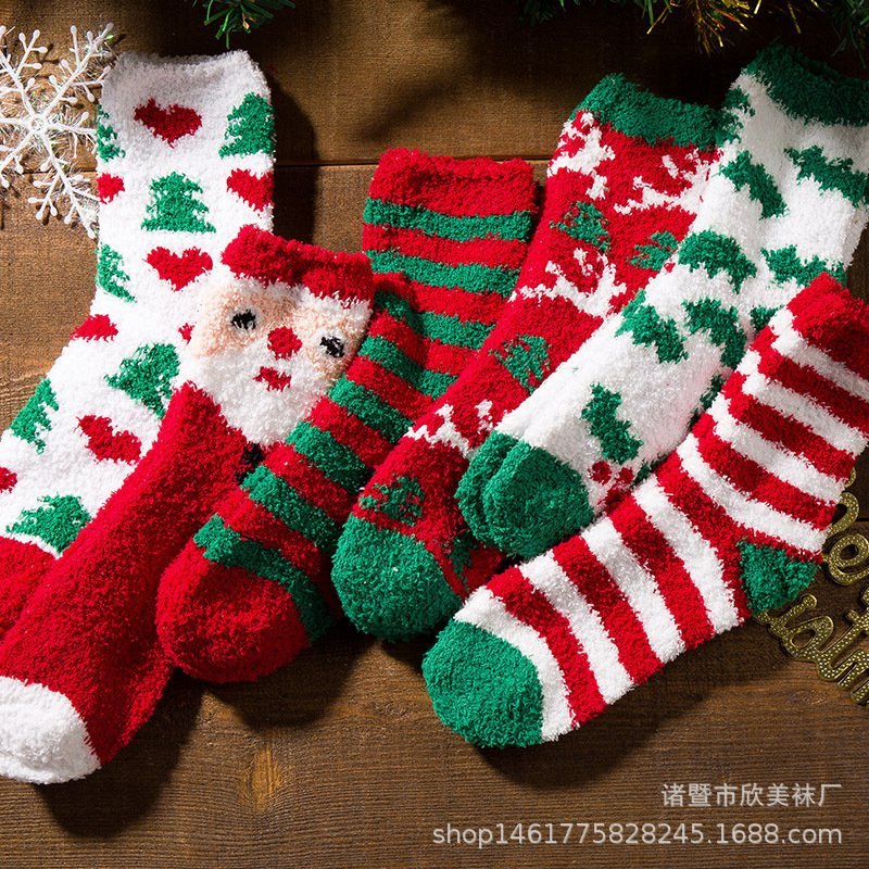 Tất cổ cao Docamo vớ len lông cừu họa tiết giáng sinh ấm áp TN135