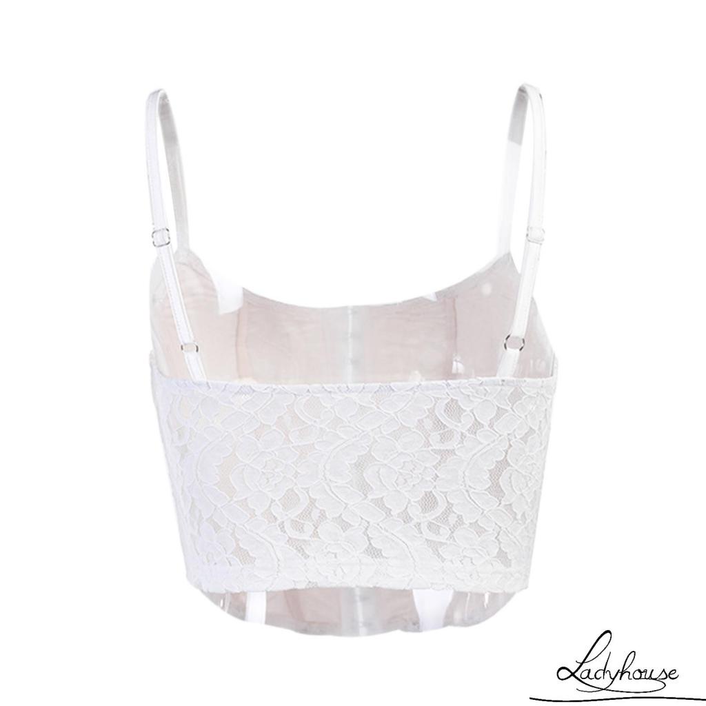 Áo Croptop Hai Dây Phối Ren Hoa Gợi Cảm Cho Nữ