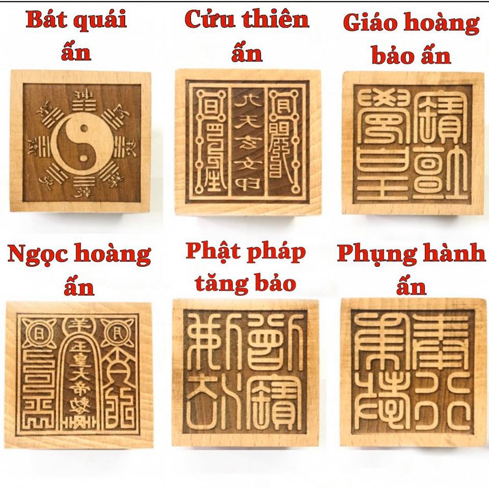 Ấn gỗ đào Lục ấn Thái thượng lão quân ấn tặng kèm đế cắm