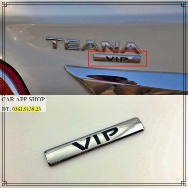 Logo kim loại chữ nổi VIP dán trang trí xe hơi (màu Crom)