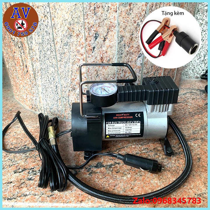 Máy Bơm Lốp, Bơm Hơi Điện ô tô Xe Máy Mini 12V - 120W tặng kèm kẹp bình ắc quy tẩu thuốc