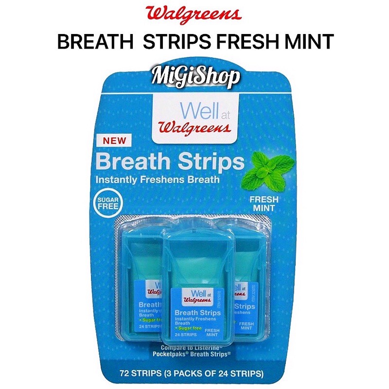 [Hàng Mỹ] Miếng Ngậm Thơm Miệng Walgreens Breath Strips Fresh Mint (vỉ 3 hộp x 24 miếng)