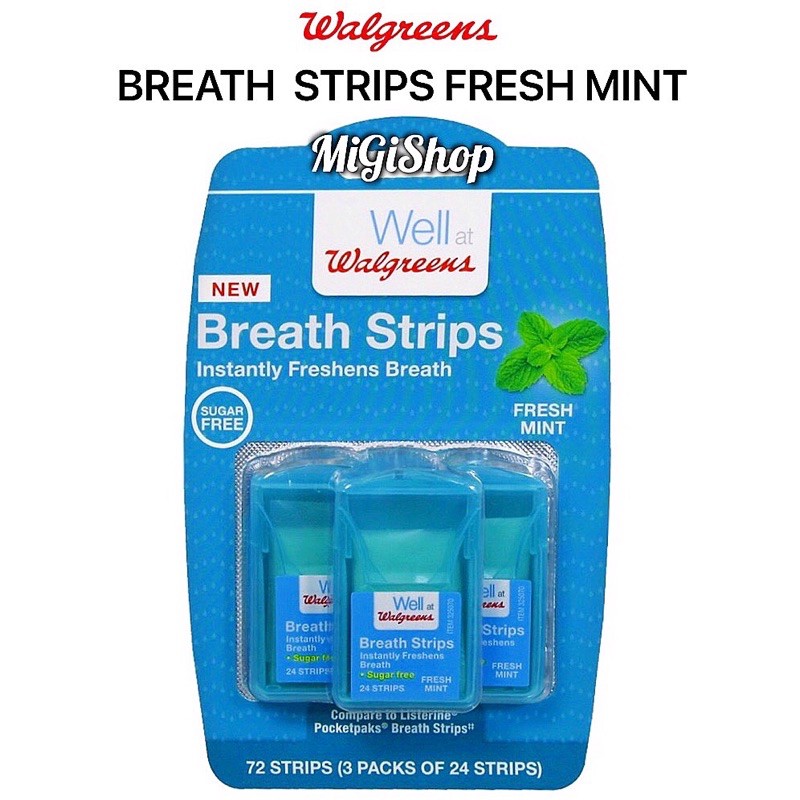 [Hàng Mỹ] Miếng Ngậm Thơm Miệng Walgreens Breath Strips Fresh Mint (vỉ 3 hộp x 24 miếng)