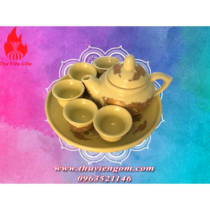 Bộ Trà mini vàng kim chuẩn gốm sứ Bát Tràng