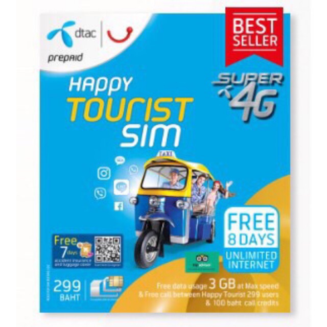 Sim du lịch Thái Lan / Thailand 8 ngày 3 Gb