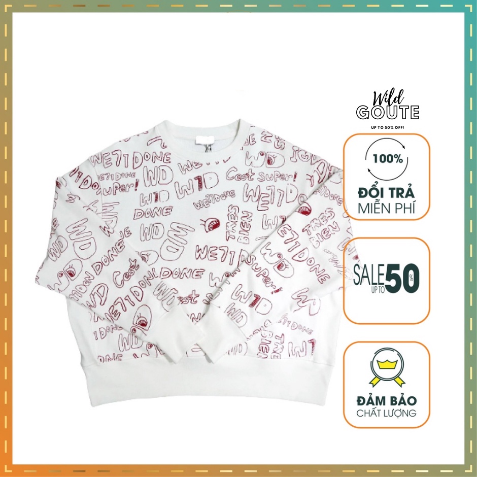 Áo Sweater Unisex Trắng Chữ Đỏ Done Chất Nỉ Form Rộng Phong Cách Wild Goute Mã 686