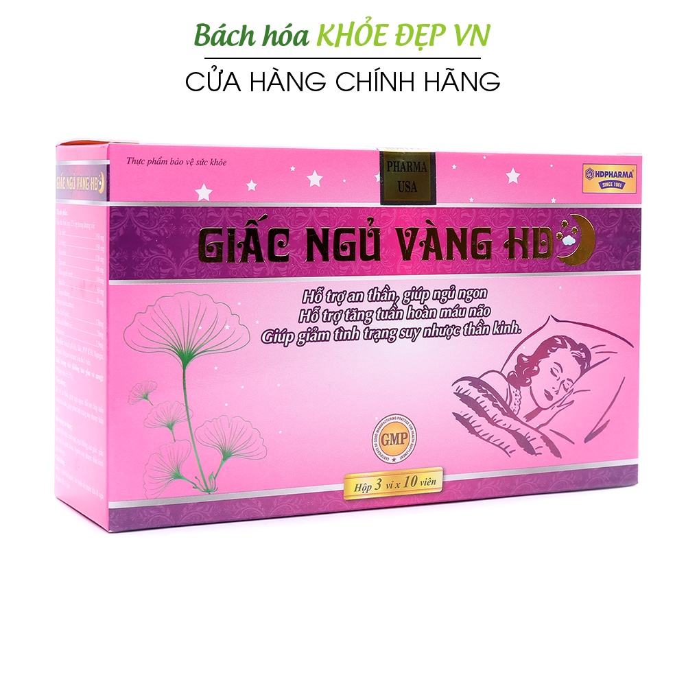 Viên uống ngủ ngon thảo dược giảm stress mất ngủ, dưỡng tâm an thần - 30 viên [Giấc Ngủ Vàng HD Hồng]