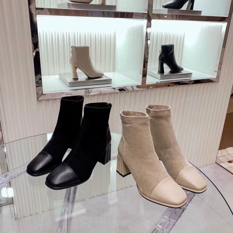 Boot lửng da lộn  mũi da gót vuông cao cấp