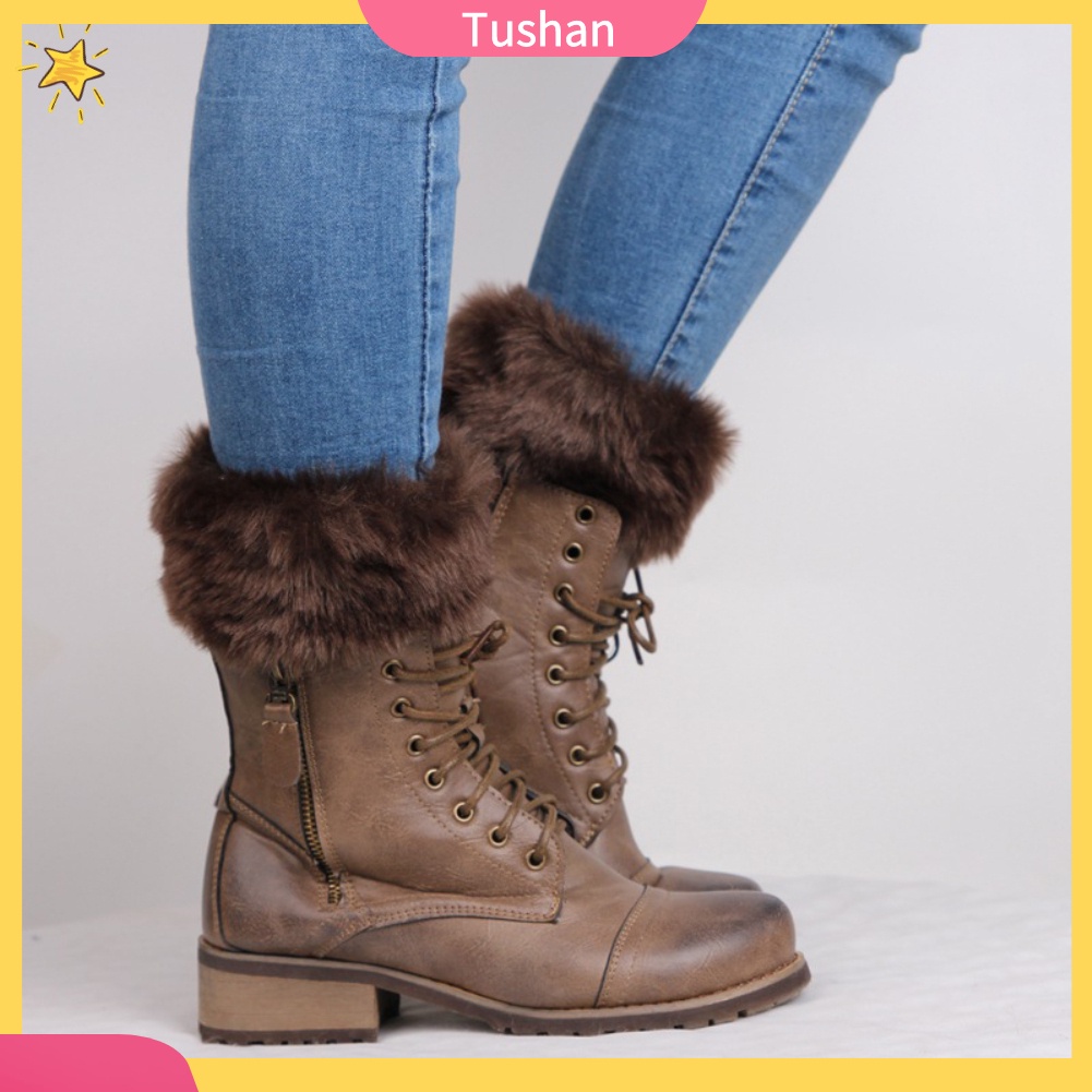 TUSH Winter Women Warm Faux Fur Crochet Knit Leg Warmers Boot Socks Toppers Cuffs