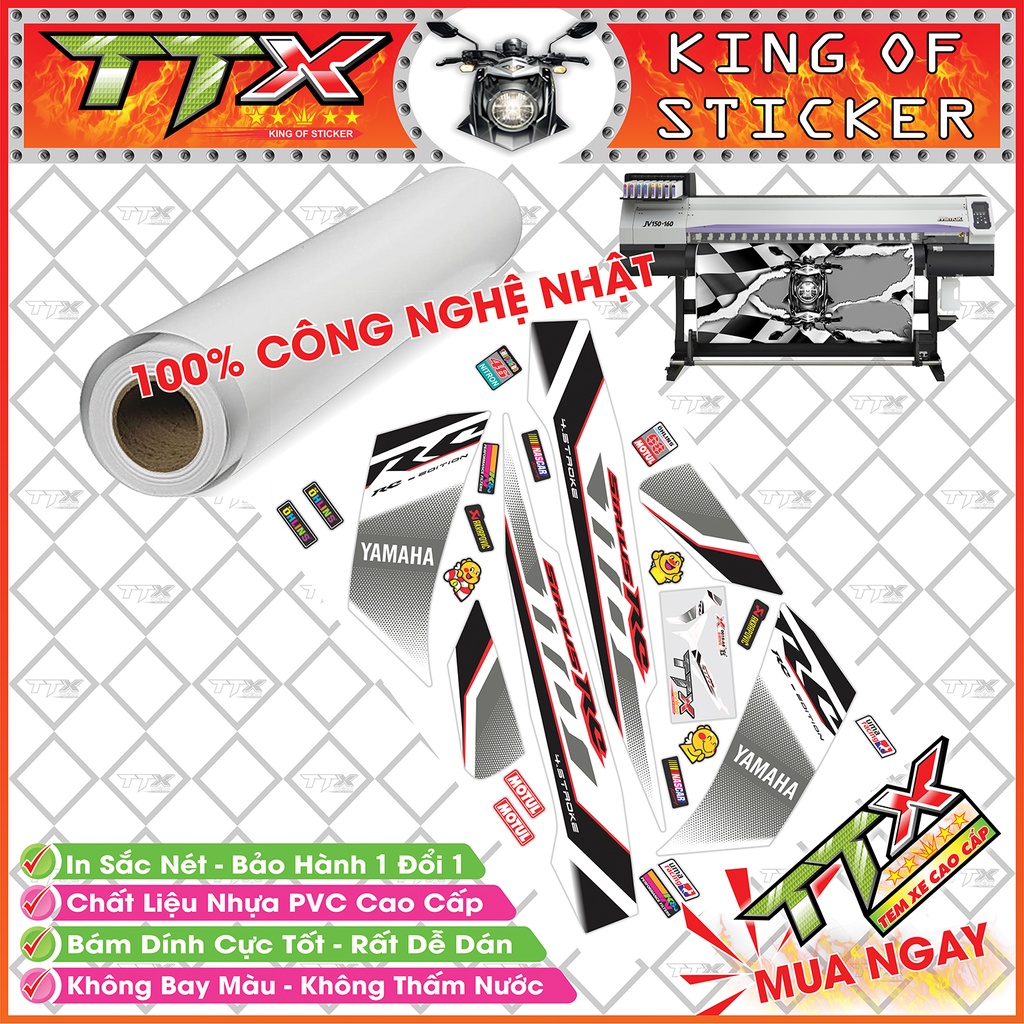 Tem Xe Sirius RC 110 Trắng Xám Đỏ - Tem Sirius Chỉ Đỏ Đen Trắng Xám Siêu Đẹp - Mẫu Team Sirius Trắng Xám Đỏ