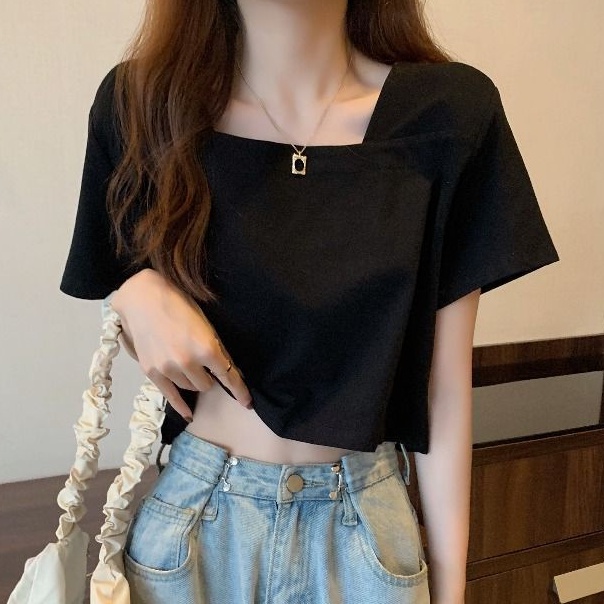 Áo thun lửng tay ngắn cổ vuông dáng rộng cho nữ WT-TX-45