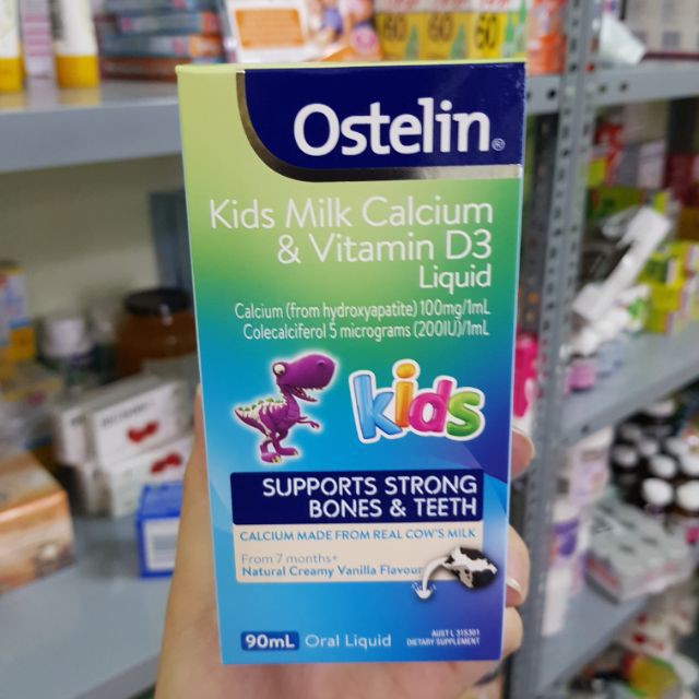 Siro Ostelin Kids Milk Canxi &amp; Vitamin D3 90ml dạng nước bổ sung cho bé từ 7 tháng trở lên