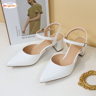 Giày sandal cao gót big size bít mũi hở hậu gót vuông 5cm Ms19017