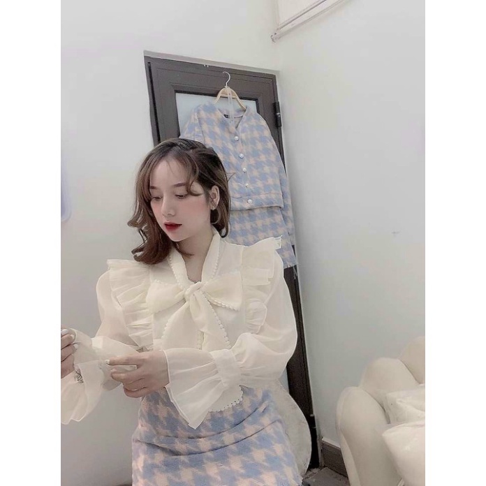 áo sơ mi kiểu dài tay cổ nơ bèo jelly.clothing mặc đi làm đi chơi chất liệu tơ ánh có lót bên trong mềm mịn | WebRaoVat - webraovat.net.vn