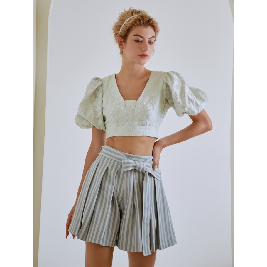 COCO SIN - Quần Short Xanh Sọc Kèm Belt