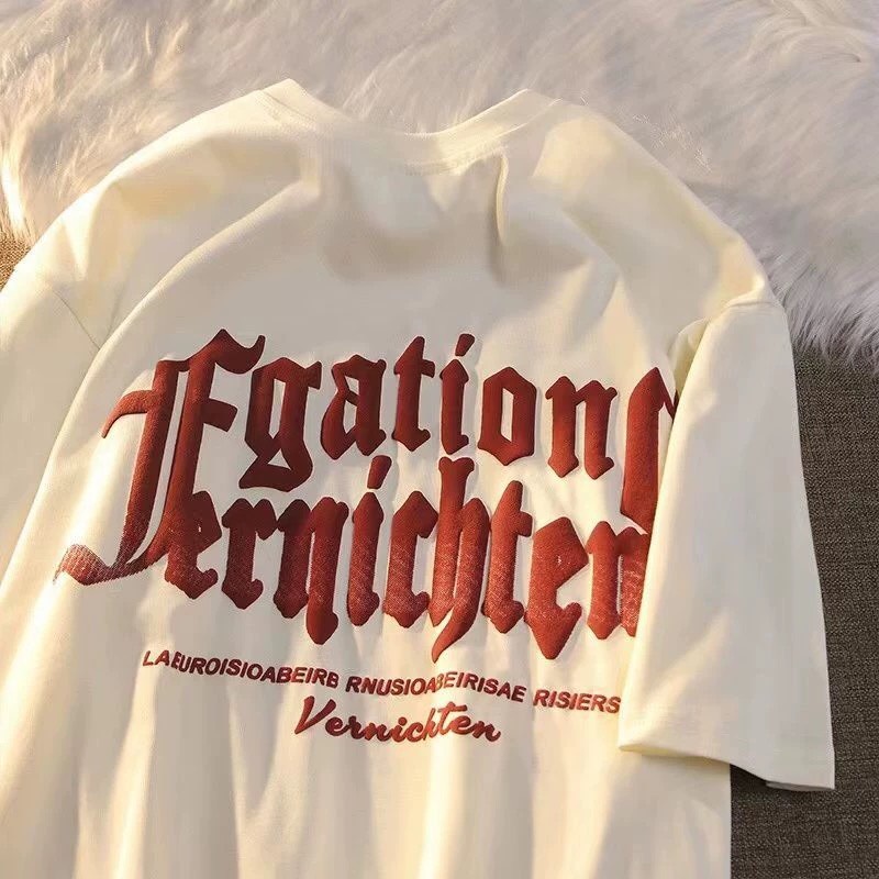 Áo phông nam nữ form rộng 2N Unisex thun cotton chữ in nổi trắng/đen