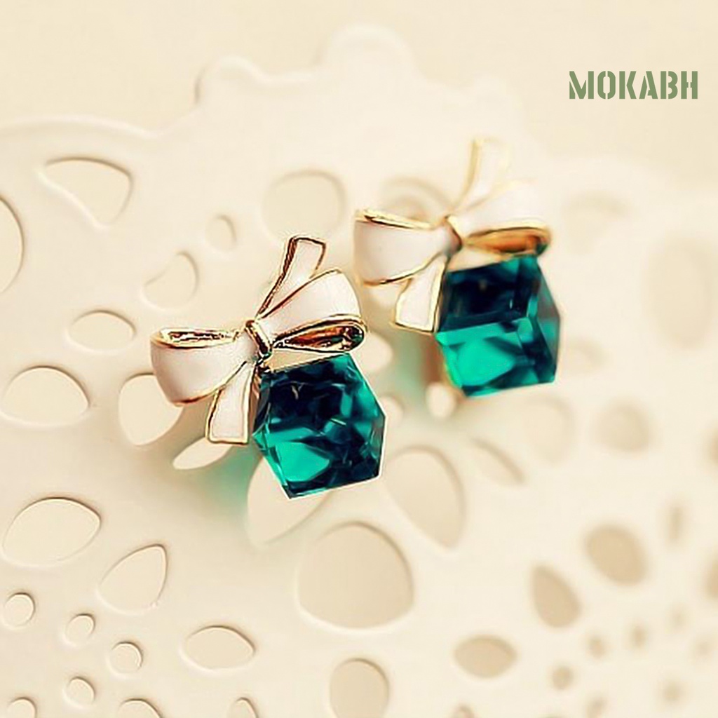 1 Đôi Bông Tai Hình Nơ Đính Pha Lê Giả Thời Trang Dành Cho Nữ