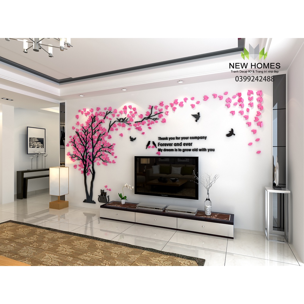 Tranh dán tường mica 3D-Cây tình nhân,trang trí phòng khách,nhà hàng,spa,quán cafe