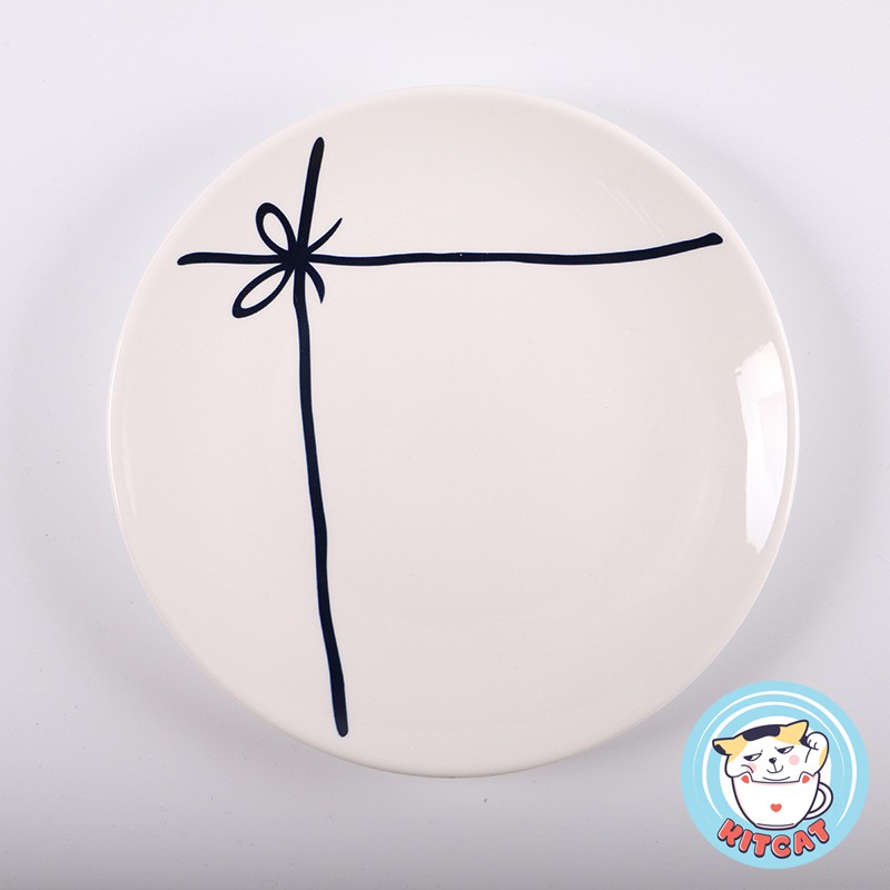 Đĩa sứ trắng hoạ tiết ngộ nghĩnh decor bàn ăn dày, phòng bếp dày dặn cao cấp SIZE LỚN 21CM - loại nông KITCAT STORE