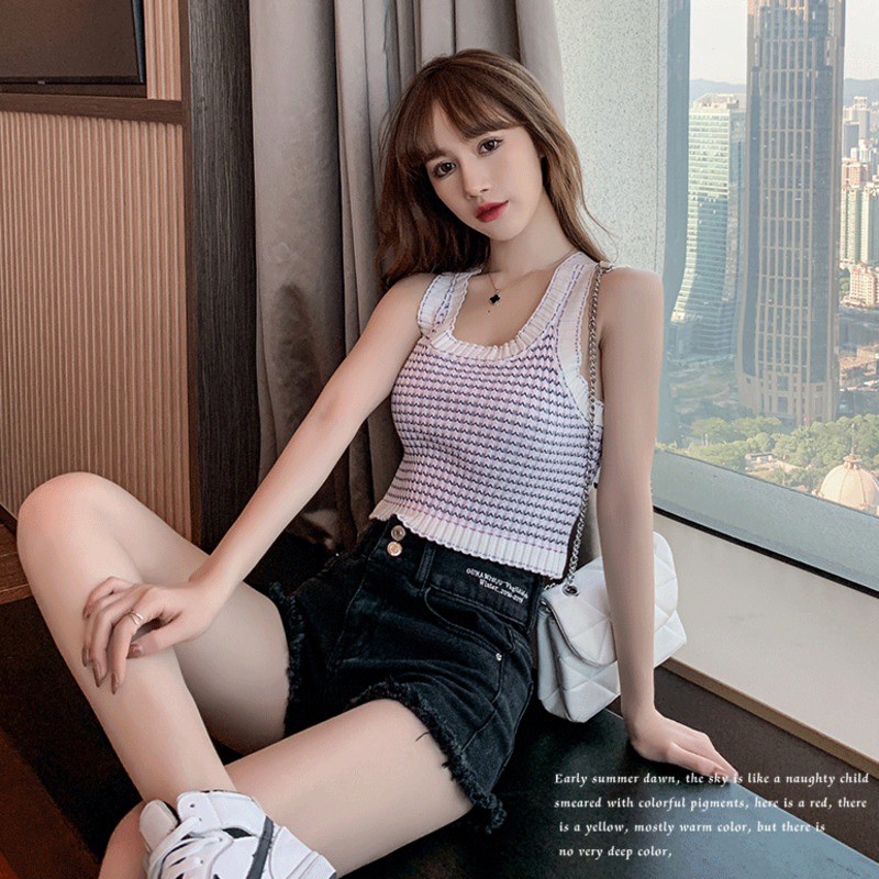 Áo dệt kim Pure Cube sát nách hoạ tiết kẻ sọc thời trang dành cho phái nữ