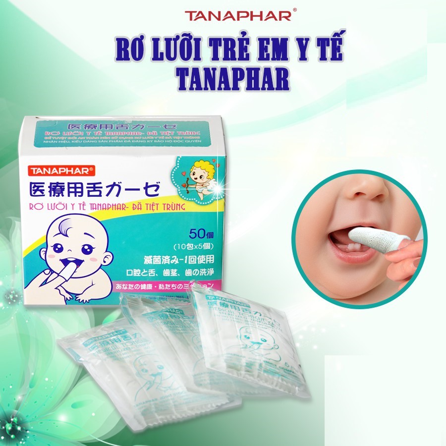 Rơ lưỡi y tế Tanaphar 50 chiếc/ hộp đã được tiệt trùng - Gạc rơ lưỡi tiệt trùng cho bé TANAPHAR