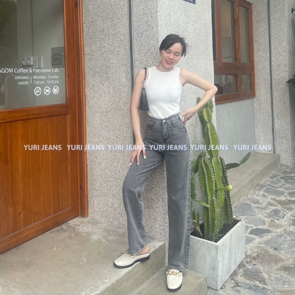 (Hình Thật Shop Chụp) Quần Jeans Ống suông Trơn  Nữ Lưng Cao Màu Xanh Shop Yuri Jeans