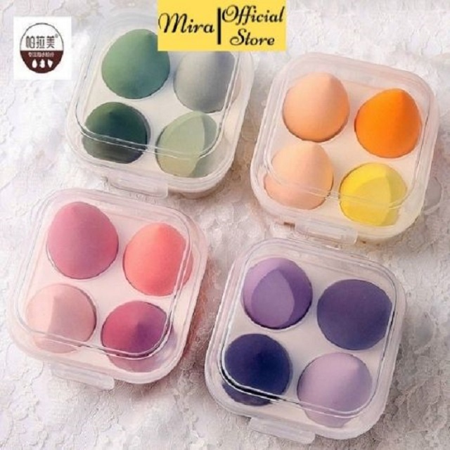 Set 4 Bông Mút Trang Điểm Kèm Hộp Đựng Xinh Xắn MiraaShop