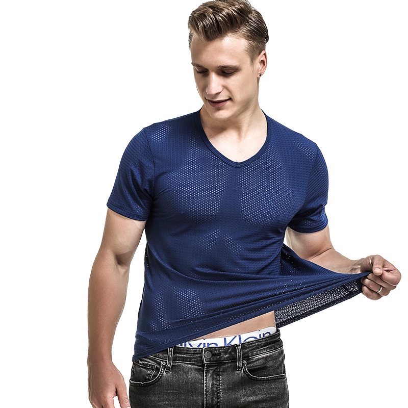 Áo Thun Lưới Cổ V Ngắn Tay Thoáng Khí Nhanh Khô Thời Trang Thể Thao Mùa Hè Dành Cho Nam 218