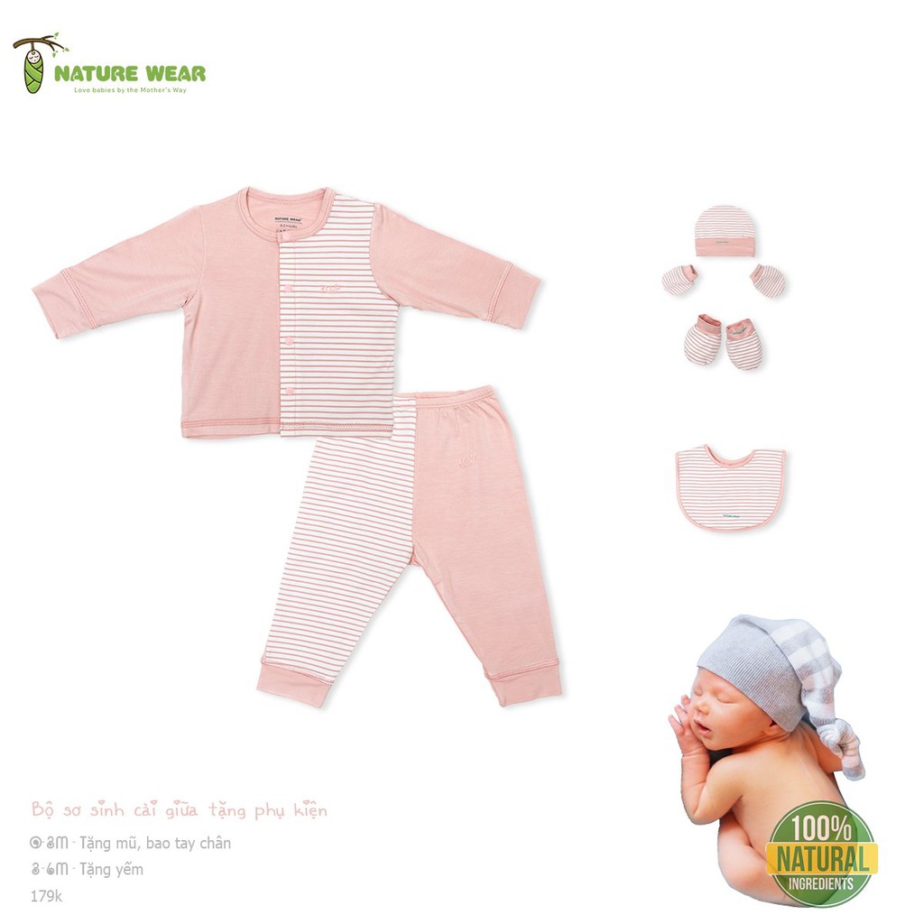 Bộ sơ sinh dài cài thẳng kẻ Nature Wear