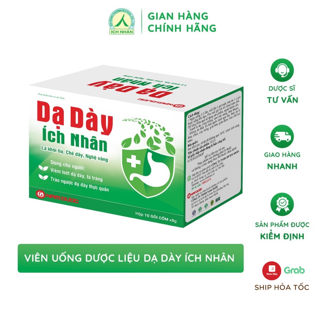 Dạ Dày Ích Nhân bảo vệ và hỗ trợ giảm biểu hiện viêm loét dạ dày, tá tràng - hộp 10 gói DDI