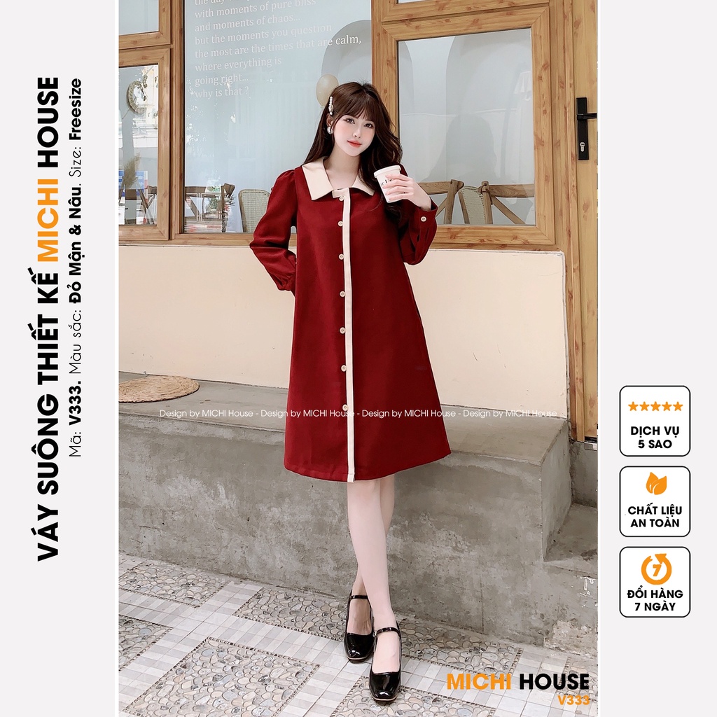 Đầm Suông Nhung Dáng Xuông Rộng MICHI House V333 Váy Xuông Thiết Kế Dài Tay Cổ Sơ Mi Dễ Mặc, Mặc Bầu Cũng Xinh | BigBuy360 - bigbuy360.vn