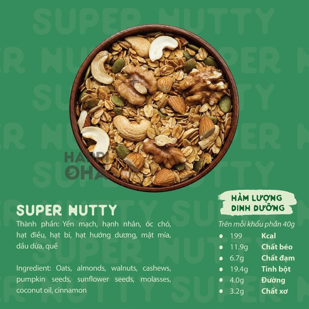 Set ăn xế nhẹ nhàng HAPPI OHA gồm 4 sản phẩm granola, bánh gạo, bơ hạt, biscotti