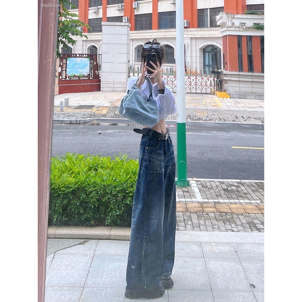 Quần Jean Dài Lưng Cao Ống Rộng Cỡ Lớn Thời Trang Xuân Thu Cá Tính Cho Nữ