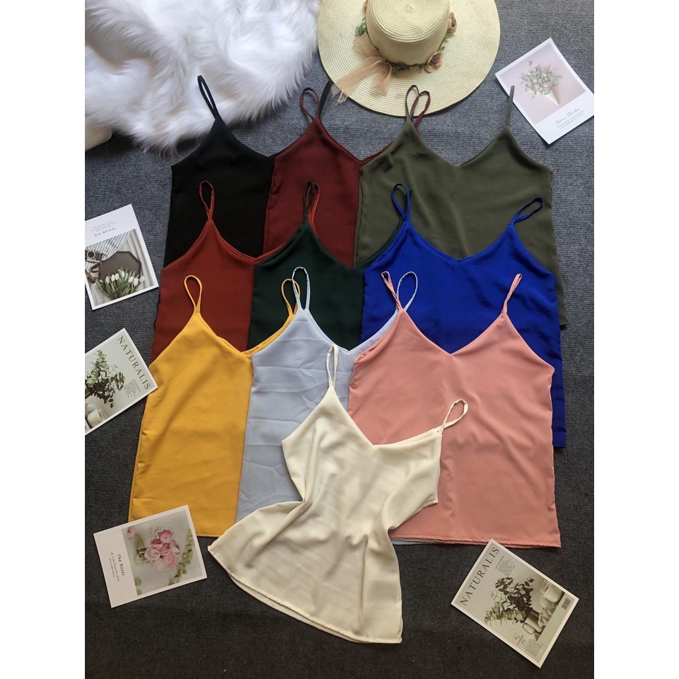 Áo hai dây nữ cổ tim vải dày không nhăn | Áo ba lỗ nữ hai áo 2 dây thanh lịch , sexy (freesize < 60kg)