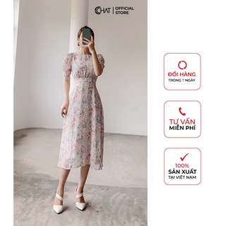 Váy tay lỡ nhún cổ tròn Cchat