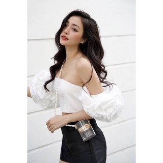 Peony Crop-Top - Áo croptop quây ngực tay bèo hoa