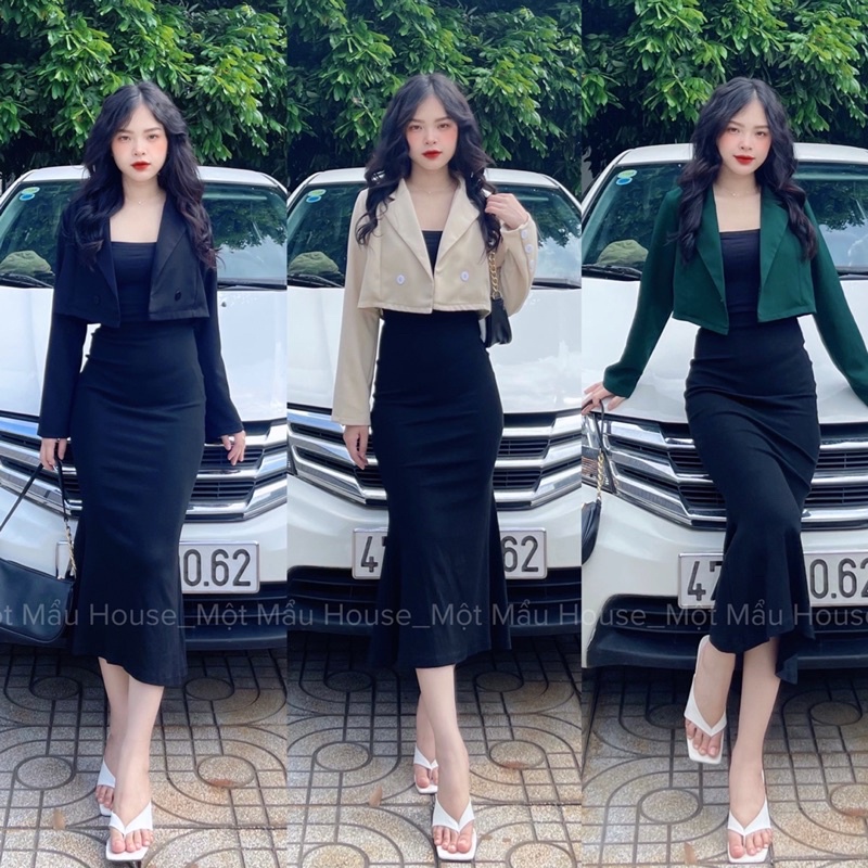 Áo khoác vest crop tay dài