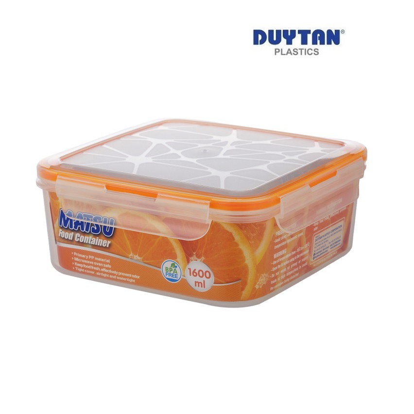 Hộp đựng thực phẩm vuông nhựa DUY TÂN Matsu 1600ml (18.8 x 18.8 x 7.9 cm) - 03352