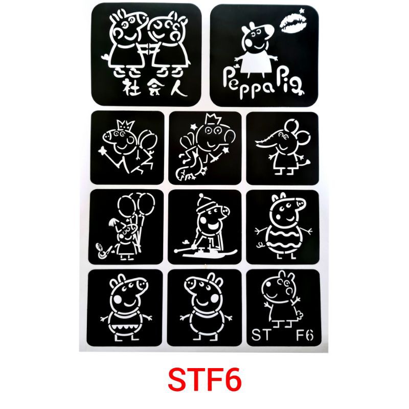 Khuôn hình xăm tạm thời gồm 11 hình xăm giả mã STF6 (không bao gồm mực xăm tạm thời)